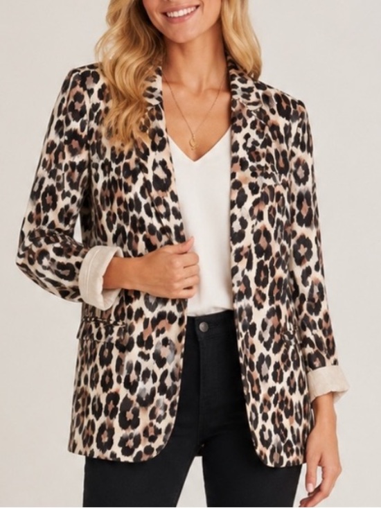 Joie Jackets & Blazers - Joie Leopard Mehira Print Linen Blazer Women’s Size 8 Rolled Cuff 25743